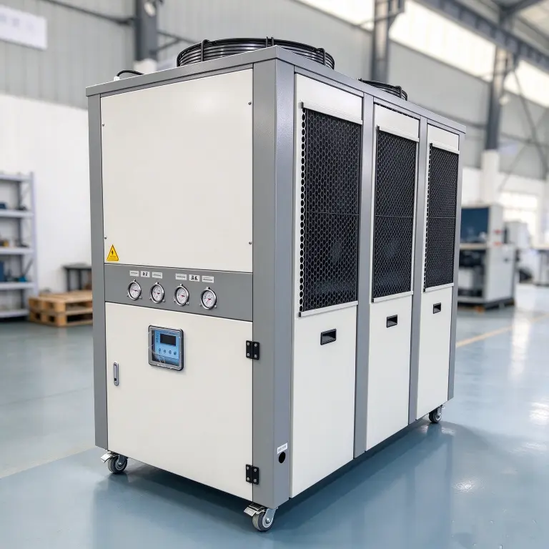DARKE 15HP 41KW air cooled water chiller factory photo, digital controller and pressure gauges