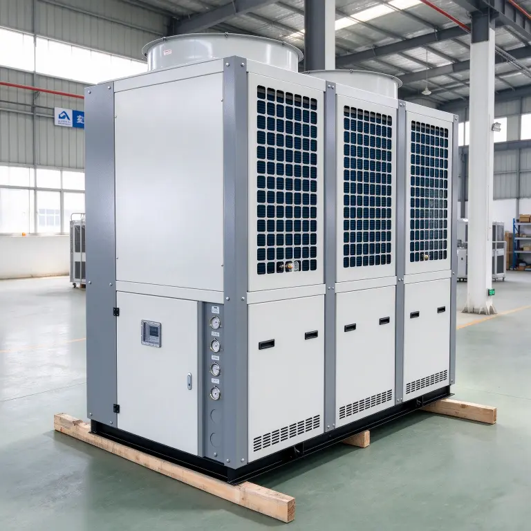 DARKE 40HP 110KW air cooled water chiller factory photo, touch controller, pressure gauges and condenser panels